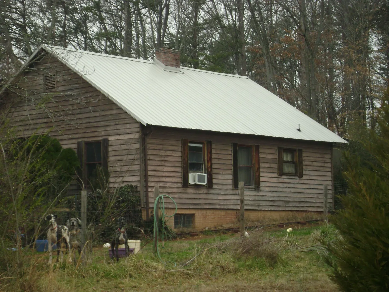 White metal roof on an old wood sided farmhouse, from a Metal Roof Installation job in Malone